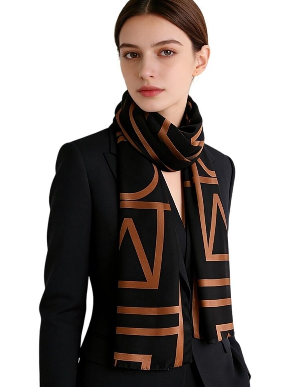 Women's Black Lightweight Silk Like Scarves Flower Print Head Cotton Wrap Scarf